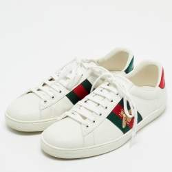 Gucci White Leather Embroidered Bee Web Ace Low Top Sneakers Size 41.5