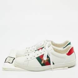 Gucci White Leather Embroidered Bee Web Ace Low Top Sneakers Size 41.5