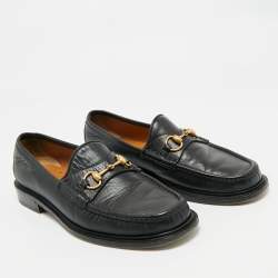 Gucci Black Leather Horsebit Slip On Loafers Size 43