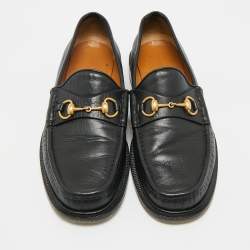 Gucci Black Leather Horsebit Slip On Loafers Size 43