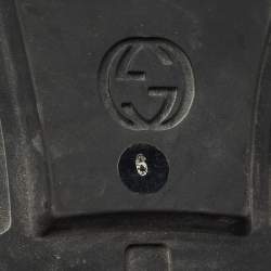 Pre Owned Gucci Beige/Black Stripe Logo Nylon and Leather Flat Sandals Size 40