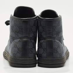Pre Owned Gucci Black GG Canvas and Leather High Top Sneakers Size 40