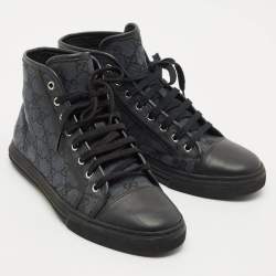 Pre Owned Gucci Black GG Canvas and Leather High Top Sneakers Size 40