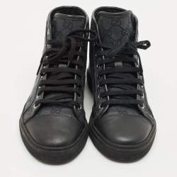 Pre Owned Gucci Black GG Canvas and Leather High Top Sneakers Size 40