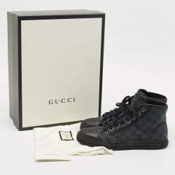 Pre Owned Gucci Black GG Canvas and Leather High Top Sneakers Size 40