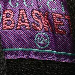 Pre Owned Gucci Black/Green Leather and Nylon Basket Low Top Sneakers Size 46.5