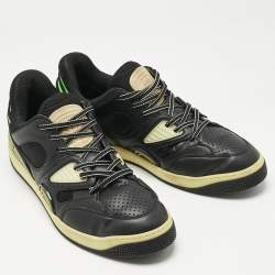 Pre Owned Gucci Black/Green Leather and Nylon Basket Low Top Sneakers Size 46.5