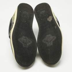 Pre Owned Gucci Black/Green Leather and Nylon Basket Low Top Sneakers Size 46.5