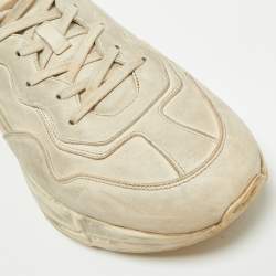 Pre Owned Gucci Off White Leather Distressed Rhyton Sneakers Size 46.5