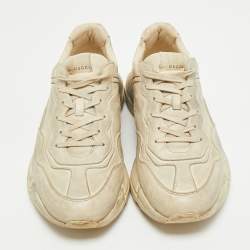 Pre Owned Gucci Off White Leather Distressed Rhyton Sneakers Size 46.5