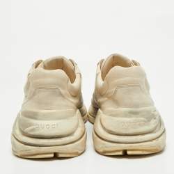 Pre Owned Gucci Off White Leather Distressed Rhyton Sneakers Size 46.5