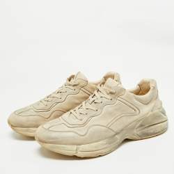 Pre Owned Gucci Off White Leather Distressed Rhyton Sneakers Size 46.5