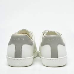 Pre Owned Gucci White Perforated Interlocking G Leather Ace Sneakers Size 42