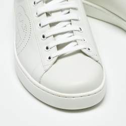 Pre Owned Gucci White Perforated Interlocking G Leather Ace Sneakers Size 42