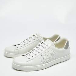 Pre Owned Gucci White Perforated Interlocking G Leather Ace Sneakers Size 42