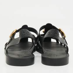 Pre Owned Gucci Black Rubber GG Marmont and Tiger Embellished Buckle Strap Flat Sandals Size 41