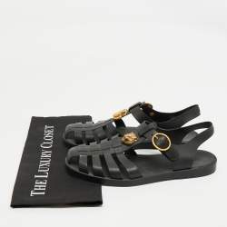 Pre Owned Gucci Black Rubber GG Marmont and Tiger Embellished Buckle Strap Flat Sandals Size 41