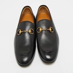 Pre Owned Gucci Black Leather Jordaan Slip On Loafers Size 41.5