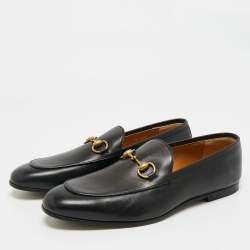 Pre Owned Gucci Black Leather Jordaan Slip On Loafers Size 41.5