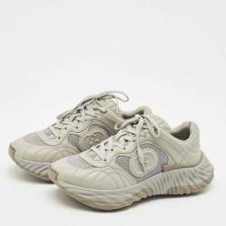Pre Owned Gucci Dark Grey/Cream Leather  Ripple Interlocking G Low Top Sneakers Size 41.5