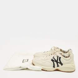 مملوكة مسبقًا حذاء رياضي غوتشي منخفض من أعلى أن واي يانكيز ريتون جلد أبيض ميستيك مقاس 41