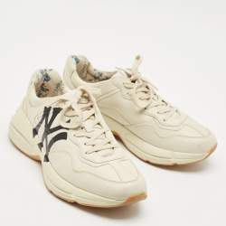 مملوكة مسبقًا حذاء رياضي غوتشي منخفض من أعلى أن واي يانكيز ريتون جلد أبيض ميستيك مقاس 41