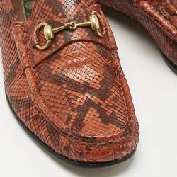 Pre Owned Gucci Orange/Brown Python Horsebit Slip On Loafers Size 42.5 