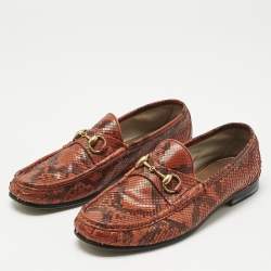 Pre Owned Gucci Orange/Brown Python Horsebit Slip On Loafers Size 42.5 