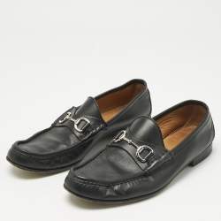 Pre Owned Gucci Black Leather Horsebit Slip On Loafers Size 43