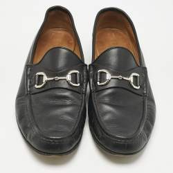 Pre Owned Gucci Black Leather Horsebit Slip On Loafers Size 43