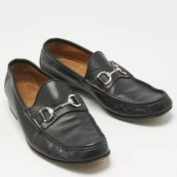Pre Owned Gucci Black Leather Horsebit Slip On Loafers Size 43