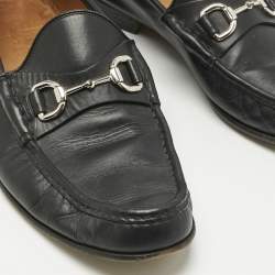 Pre Owned Gucci Black Leather Horsebit Slip On Loafers Size 43