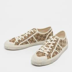 مملوكة مسبقًا Gucci Brown/Cream Canvas and Leather Chunky B Low Top Sneakers Size 43