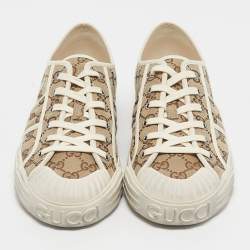 مملوكة مسبقًا Gucci Brown/Cream Canvas and Leather Chunky B Low Top Sneakers Size 43