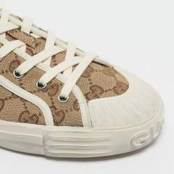 مملوكة مسبقًا Gucci Brown/Cream Canvas and Leather Chunky B Low Top Sneakers Size 43
