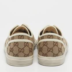 مملوكة مسبقًا Gucci Brown/Cream Canvas and Leather Chunky B Low Top Sneakers Size 43
