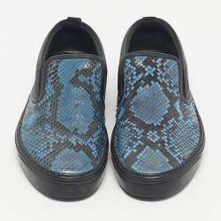 Pre Owned Gucci Black/Blue  Python And Leather Slip On Sneakers Size 42.5