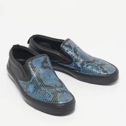 Pre Owned Gucci Black/Blue  Python And Leather Slip On Sneakers Size 42.5