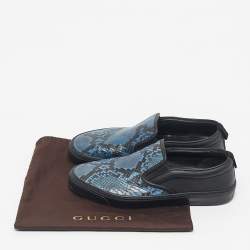 Pre Owned Gucci Black/Blue  Python And Leather Slip On Sneakers Size 42.5