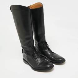 Pre Owned Gucci Black Leather Knee Length Rider Boots Size 42.5