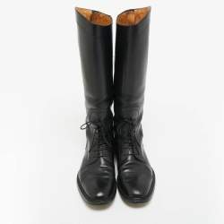 Pre Owned Gucci Black Leather Knee Length Rider Boots Size 42.5