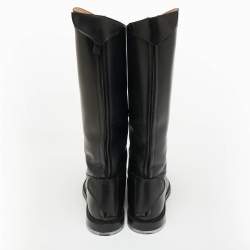 Pre Owned Gucci Black Leather Knee Length Rider Boots Size 42.5