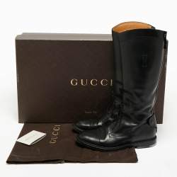 Pre Owned Gucci Black Leather Knee Length Rider Boots Size 42.5
