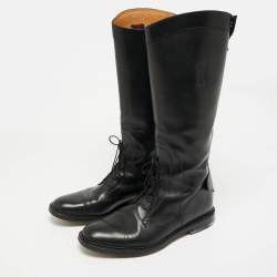 Pre Owned Gucci Black Leather Knee Length Rider Boots Size 42.5