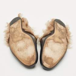 Pre Owned Gucci Black Leather and Fur Princetown Flat Mules Size 43