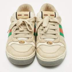 مملوكة مسبقًا حذاء رياضي غوتشي بكعب منخفض قماش جي جي ونوبوك كريمي مقاس 39