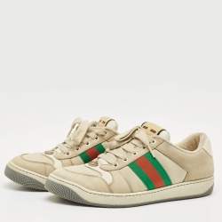 مملوكة مسبقًا حذاء رياضي غوتشي بكعب منخفض قماش جي جي ونوبوك كريمي مقاس 39