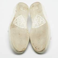 Pre Owned Gucci White Leather Embroidered Bee Web Ace Sneakers Size 40.5