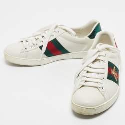 Pre Owned Gucci White Leather Embroidered Bee Web Ace Sneakers Size 40.5