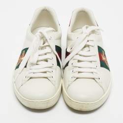 Pre Owned Gucci White Leather Embroidered Bee Web Ace Sneakers Size 40.5